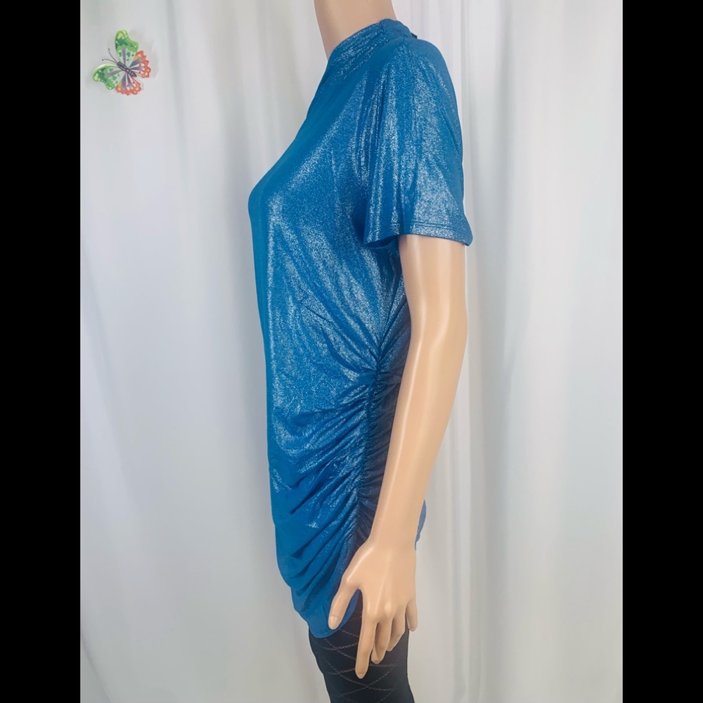 Express Mykonos Blue Metallic Asymmetrical Top